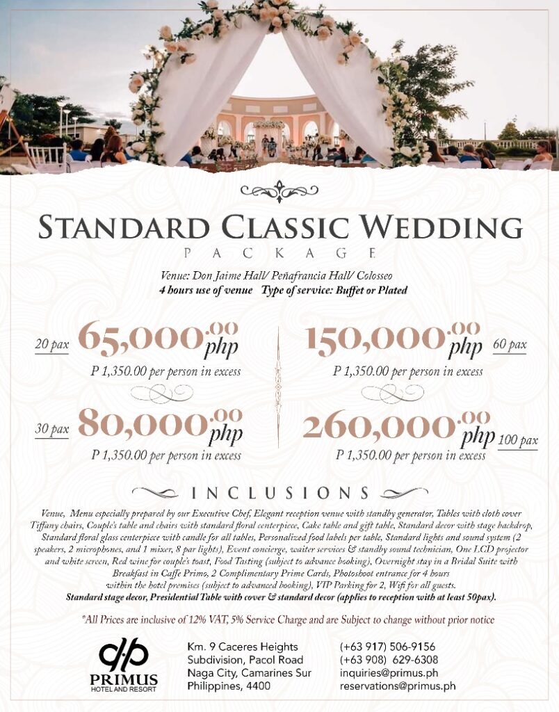 Primus hotel & resort - standard classic wedding rates